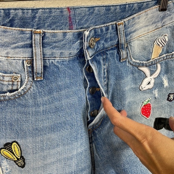 Mauro Grifoni Patched Denim Cut Off Shorts High Rise Italy Button Fly Sz 28 - Picture 5 of 12